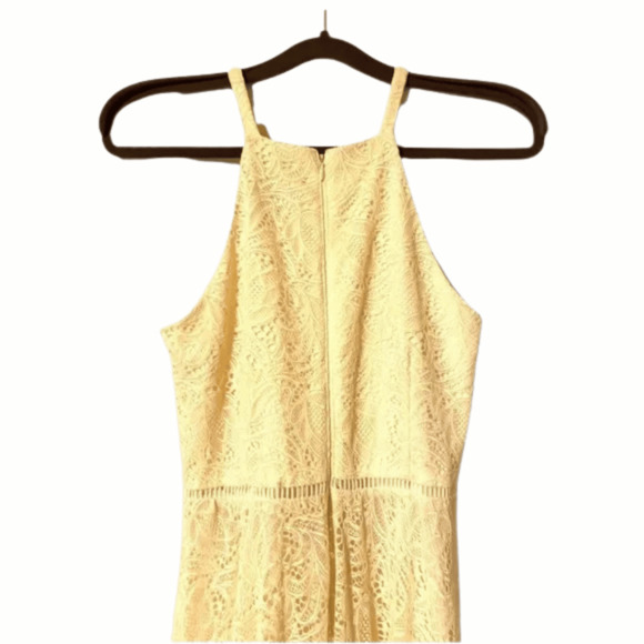 Vince Camuto Dress Sz 2 Lace Overlay Halter High-Low Cream Dress Ruffle Trim - Picture 3 of 7